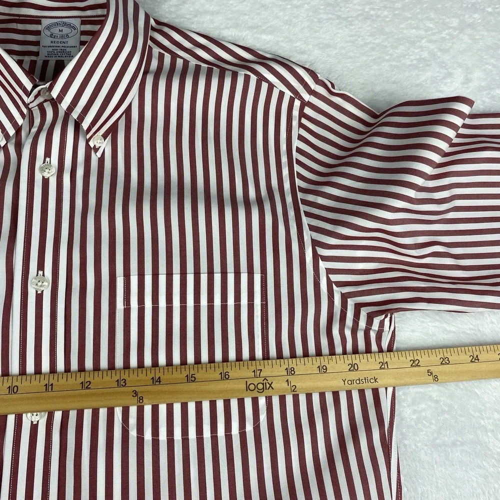 Brooks Brothers Shirt Mens Medium Crimson/White Stripes Regent Non Iron